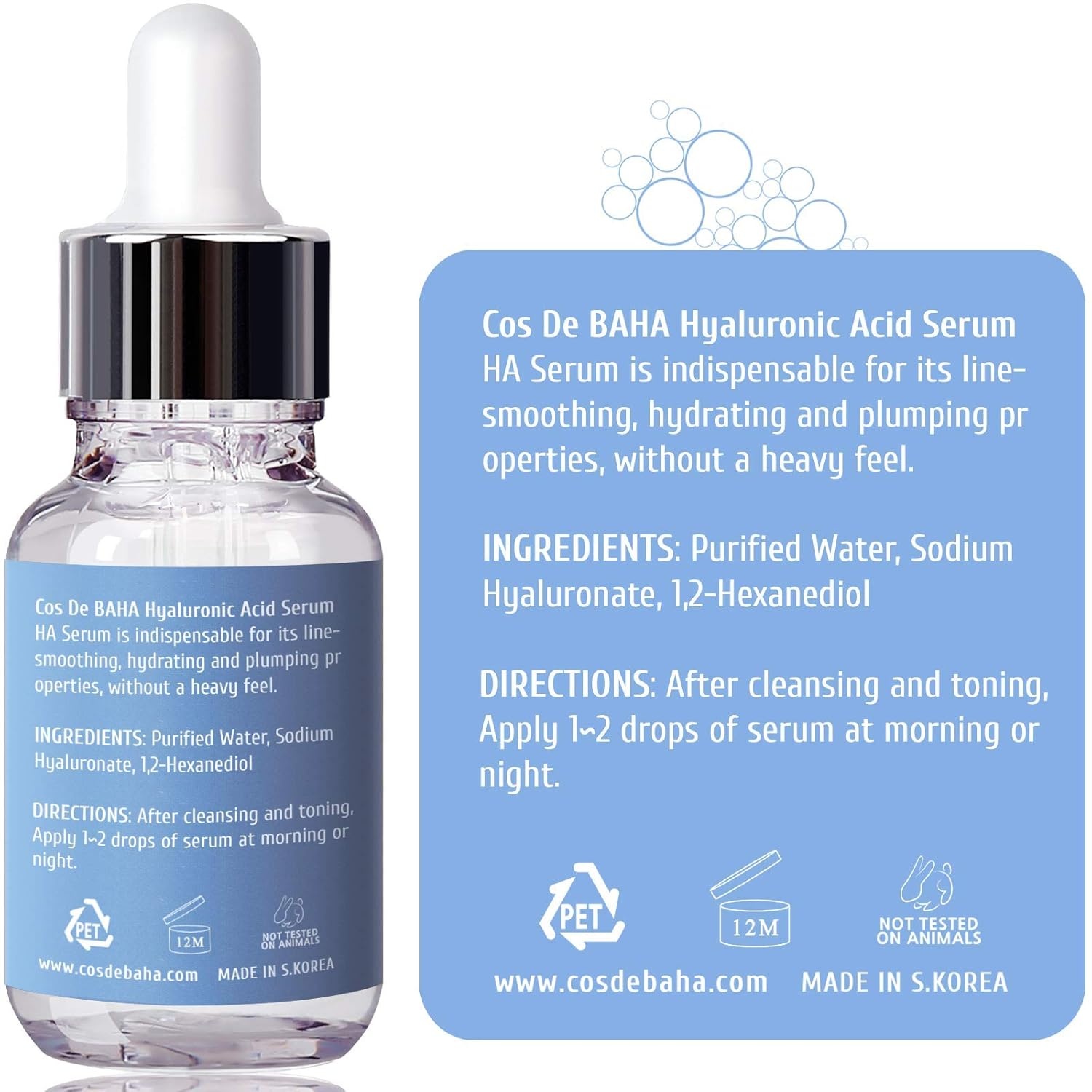 image:imageCos De BAHA Hyaluronic Serum 1 Fl Oz Pure Sodium Hyaluronate 10000 ppm Hydrating Face Serum for Dry amp Dehydrated Skin Lightweight FragranceFree Korean Skincare Formula 30 ml