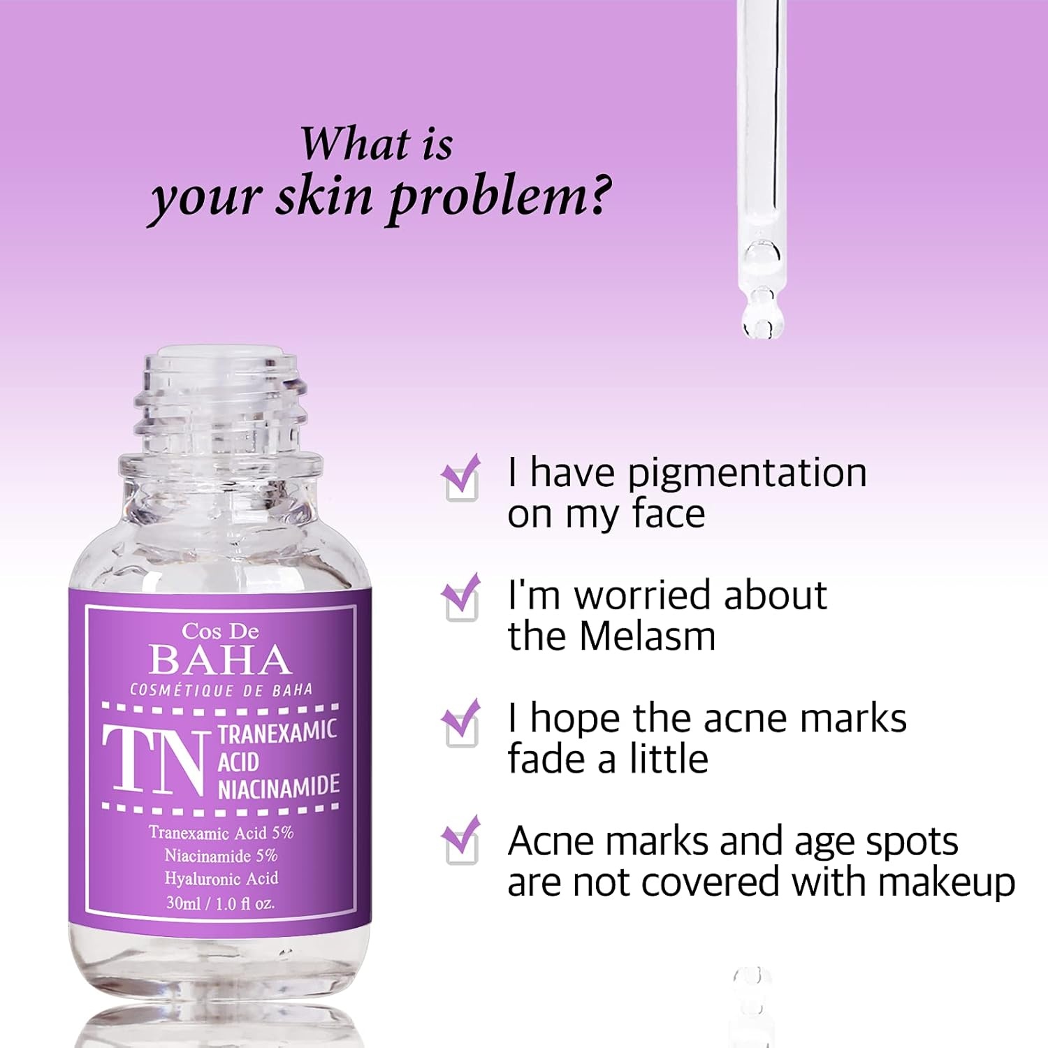 image:imageCos De BAHA Tranexamic Acid 5 Serum 1 Fl Oz Niacinamide 5 Hyaluronic Acid amp Aloe for Dark Spots amp Uneven Tone Remover Melasma 30 ml