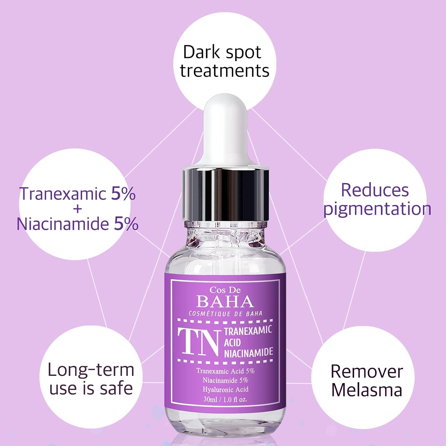 image:imageCos De BAHA Tranexamic Acid 5 Serum 1 Fl Oz Niacinamide 5 Hyaluronic Acid amp Aloe for Dark Spots amp Uneven Tone Remover Melasma 30 ml