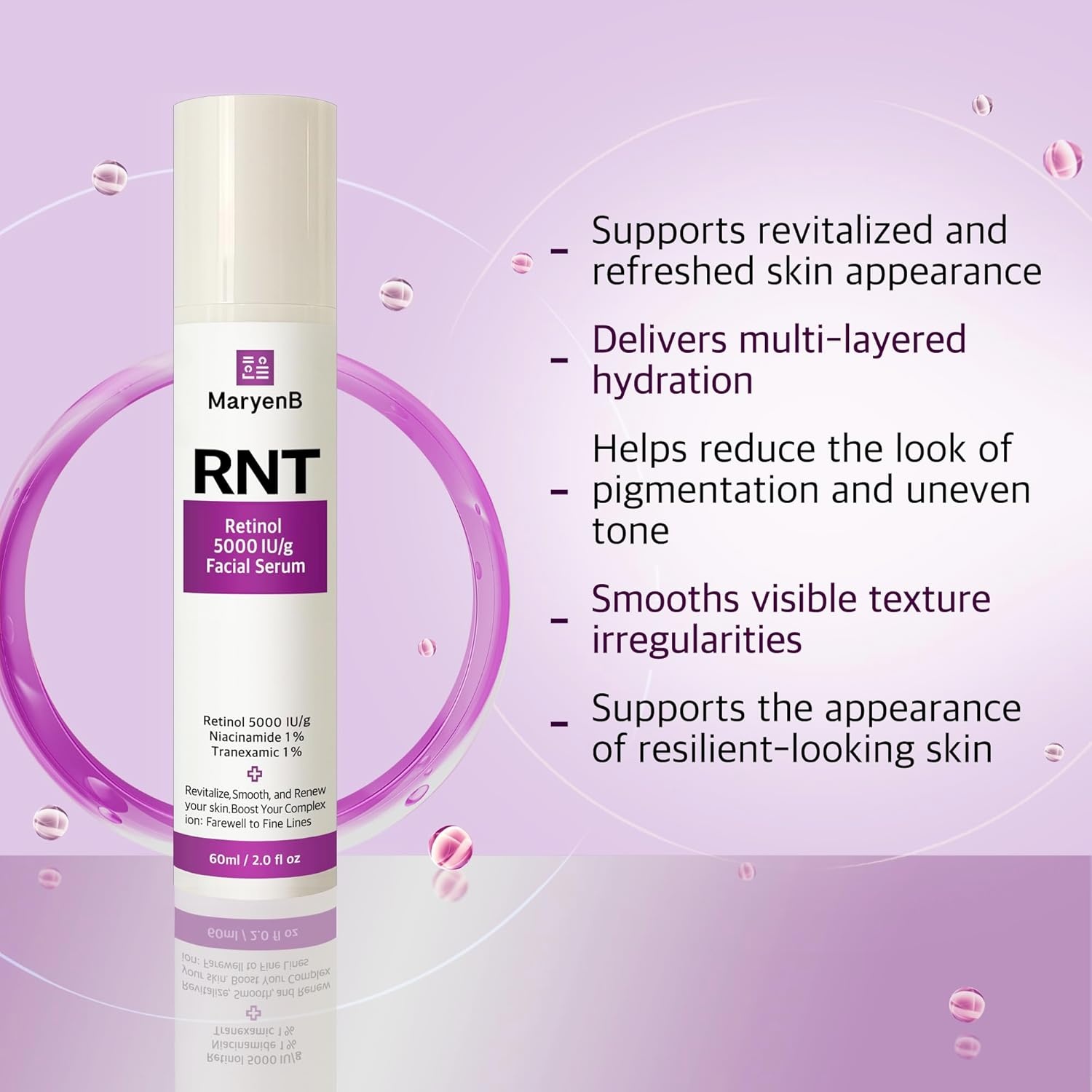 image:imageRetinol 5000IU Niacinamide 1 Tranexamic Acid 1 Face Serum Moisture Enhancing Essence with Hyaluronic Acid Vitamin E Gentle for Daily Skincare 2 Fl Oz 60ml