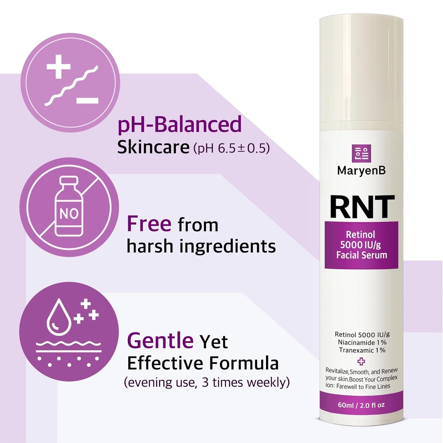 image:imageRetinol 5000IU Niacinamide 1 Tranexamic Acid 1 Face Serum Moisture Enhancing Essence with Hyaluronic Acid Vitamin E Gentle for Daily Skincare 2 Fl Oz 60ml